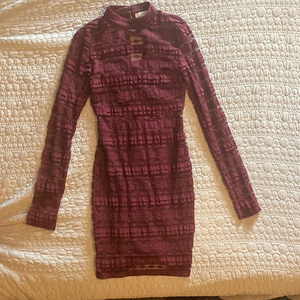 Reece Burgundy Lace Long Sleeve Bodycon Dress